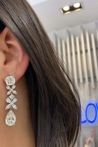 İthal Vip Seri Mozanite Flories Drop Küpe
