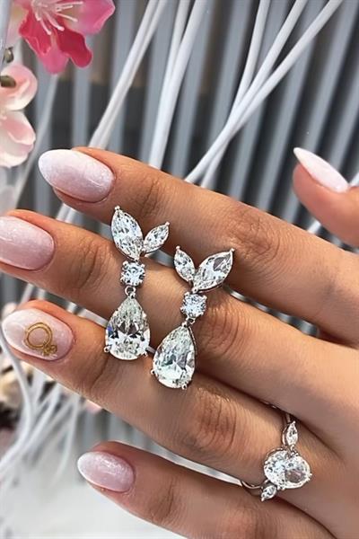 İthal Vip Seri Mozanite Markiz Damla Küpe