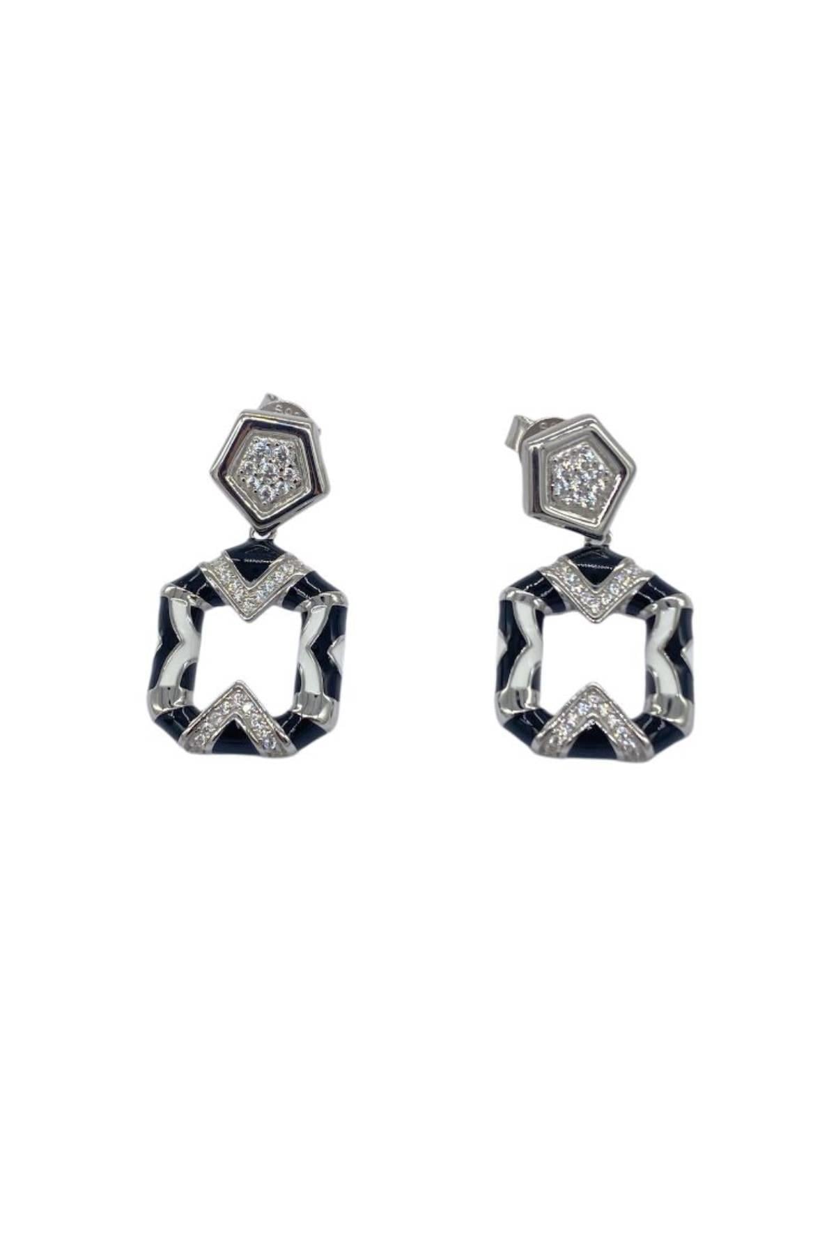 İthal Black-White Geo Küpe