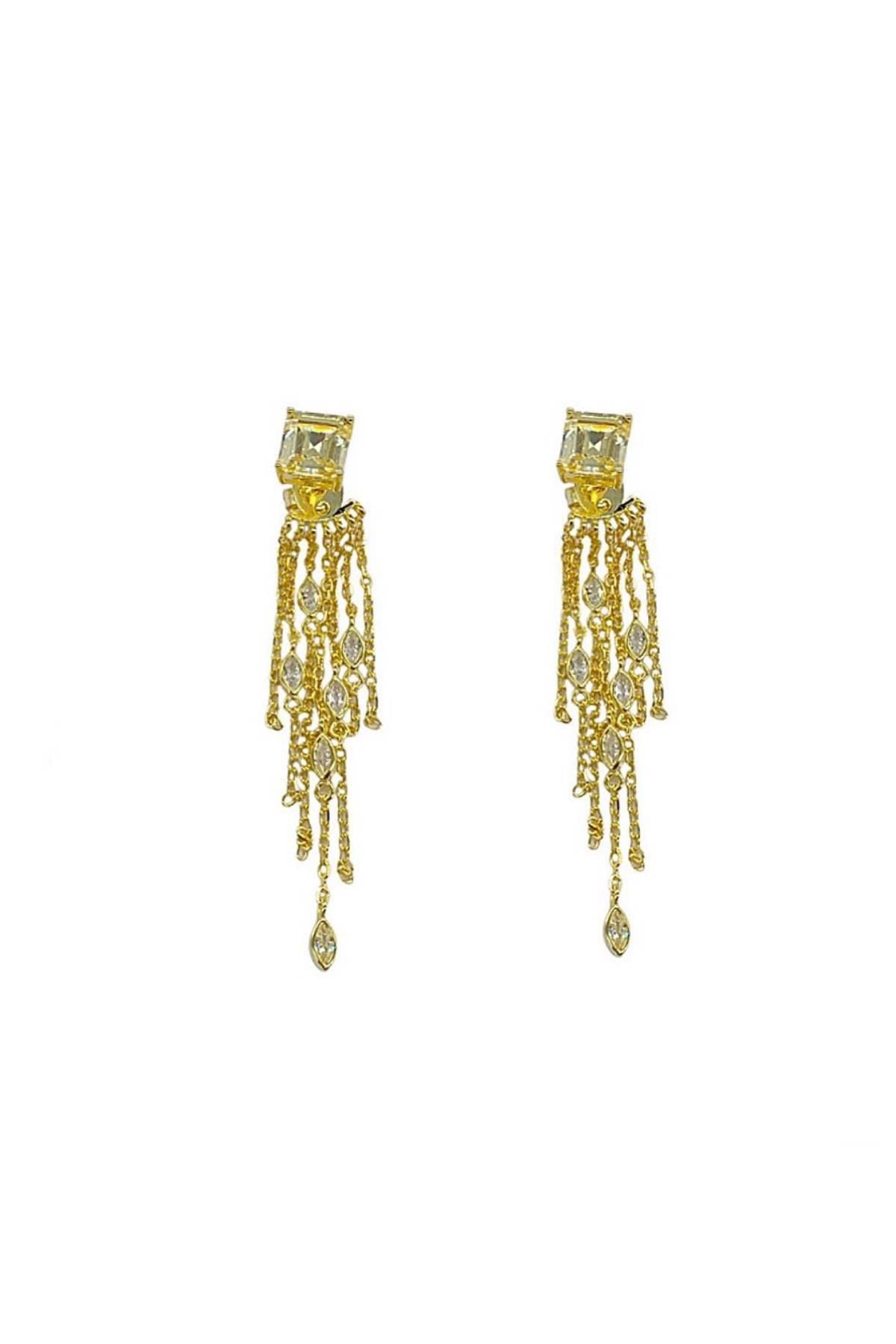 İthal Goldie Qare Drop Zincir Küpe