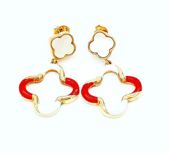 Kırmızı Mineli Yonca Sedef Küpe