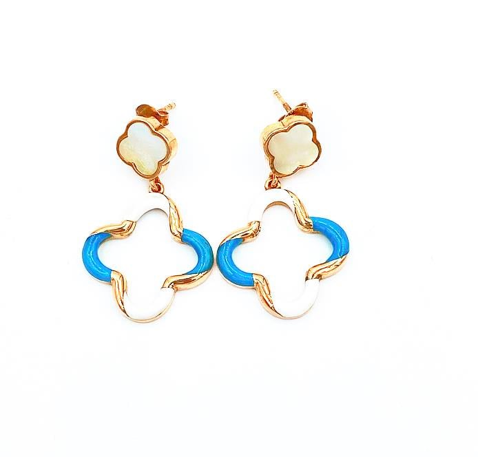 Mavi Mineli Yonca Sedef Küpe