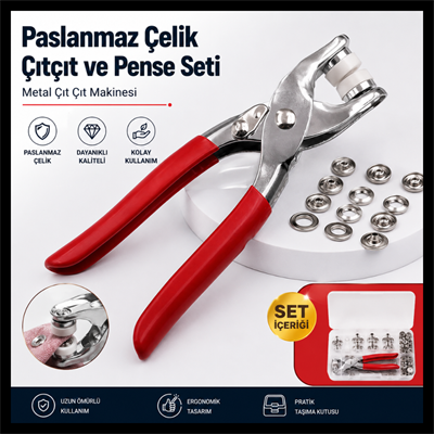 Profesyonel Paslanmaz Çelik Çıtçıt ve Pense Seti – Metal Çıt Çıt Takma Aparatı, Kumaş Deri Branda Tamir Kiti
