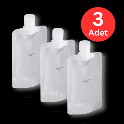 Katlanabilir Seyahat Dolum Şişesi 3lü Set – 14x8 cm Vidalı Kapaklı Sızdırmaz Kozmetik Taşıma Poşeti