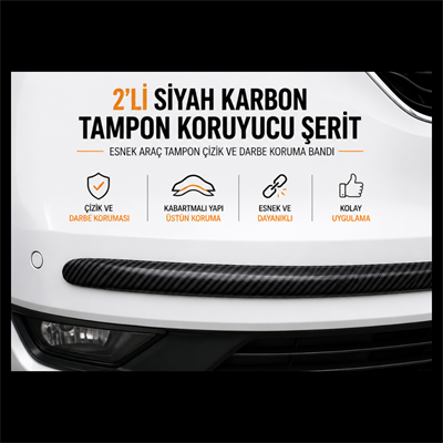 2li Premium Karbon Tampon Koruyucu Şerit – Araç Çizik, Sürtme ve Darbelere Karşı Güçlü Koruma Bandı 40x5 cm