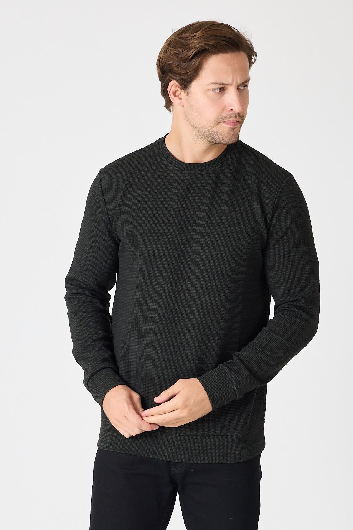 Bisiklet Yaka Dokulu Sweatshirt