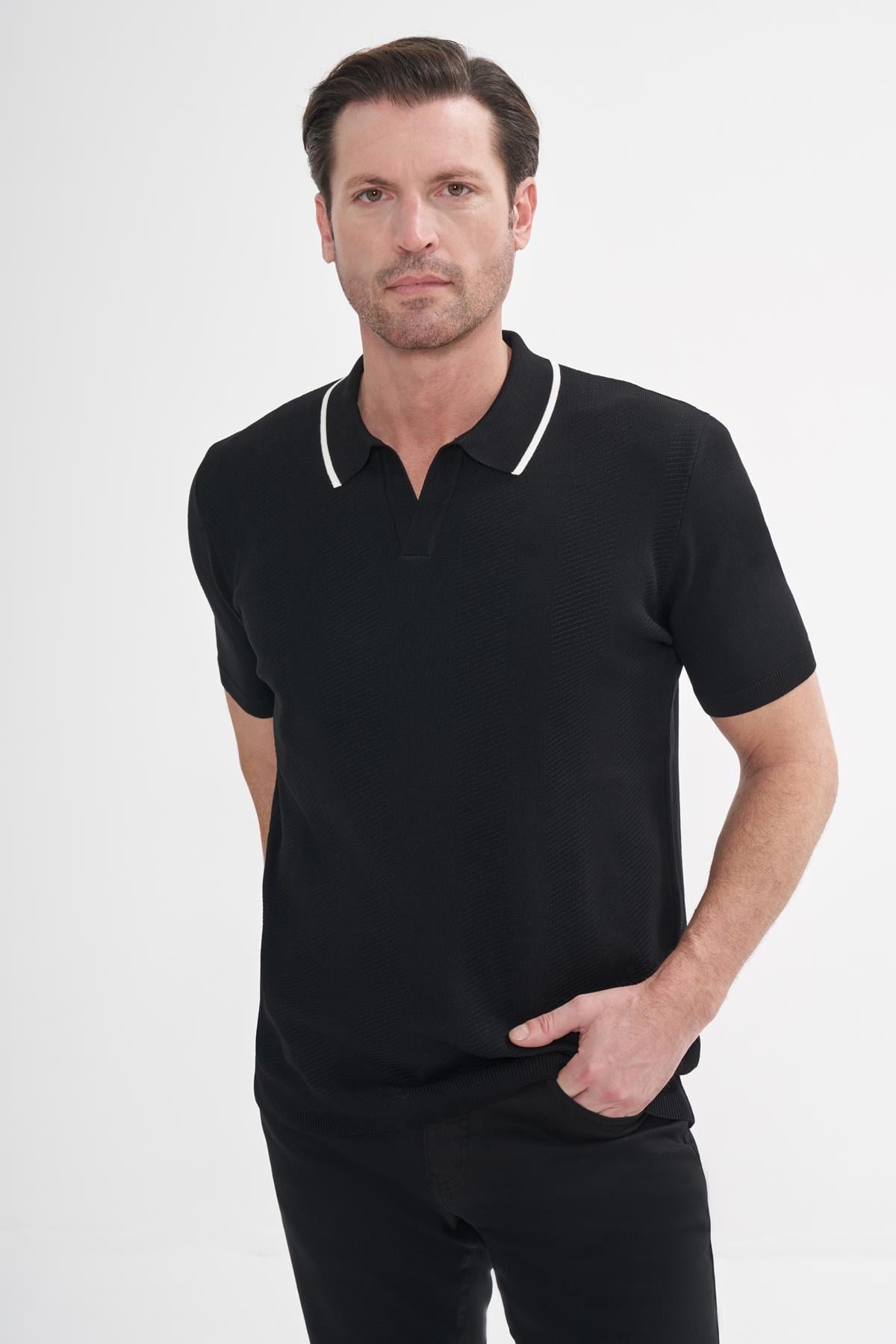 İntersivin  Polo Yaka Siyah Tshirt - SY-09