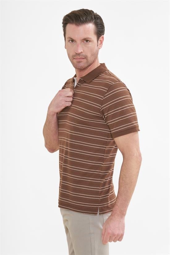 İntersivin Fermuarlı  Polo Yaka Kahverengi Tshirt - SD-11