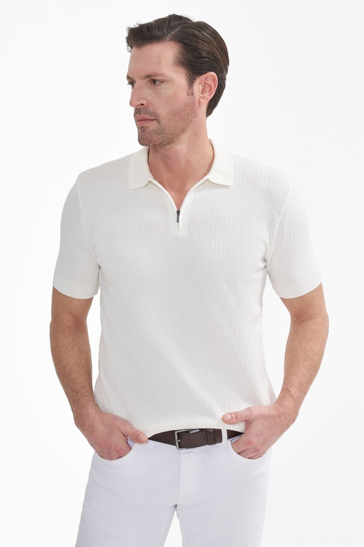 İntersivin Fermuarlı Polo Yaka Kemik Tshirt - SY-12