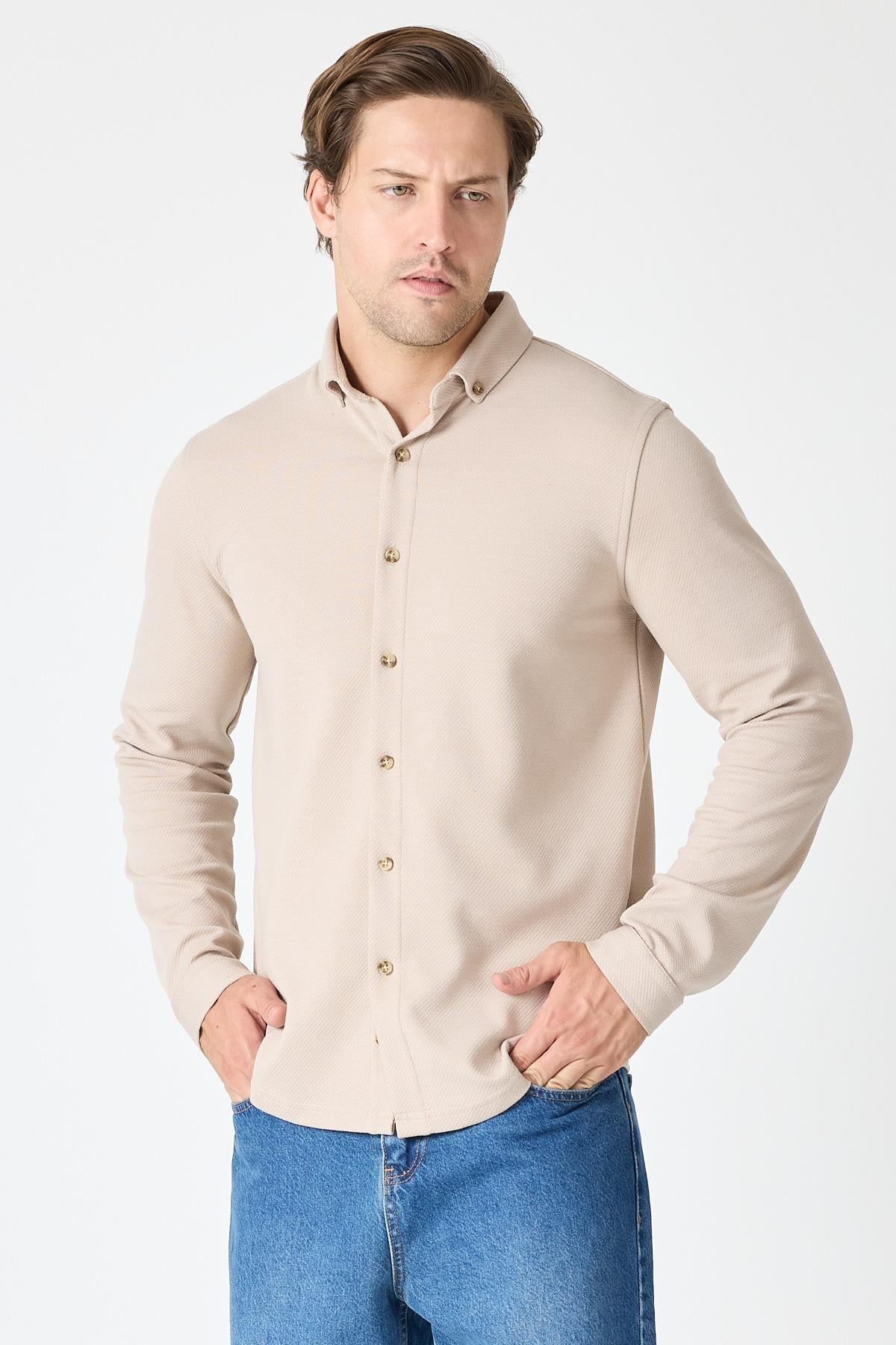 Slim Fit Basic Likralı Gömlek