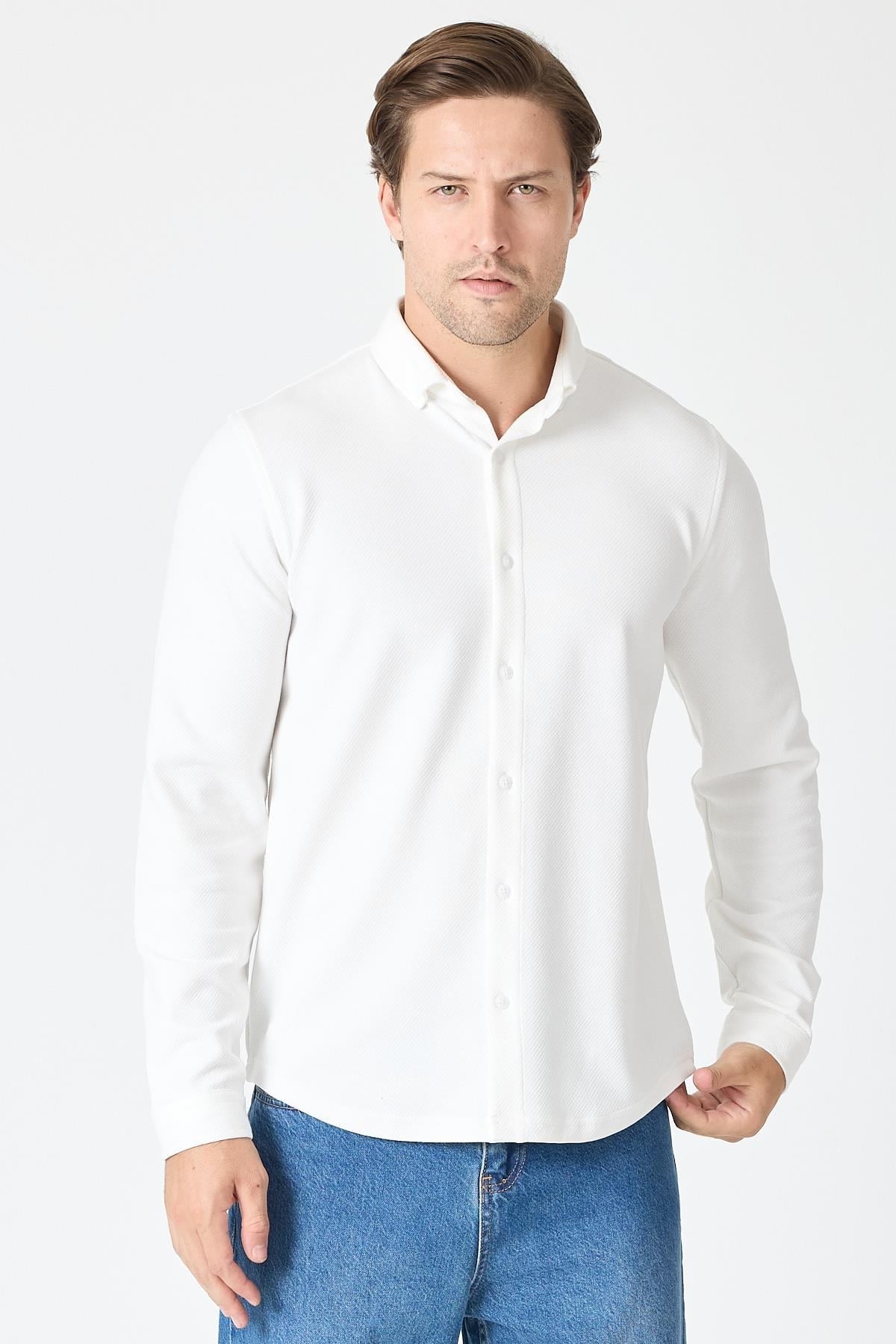 Slim Fit Basic Likralı Gömlek