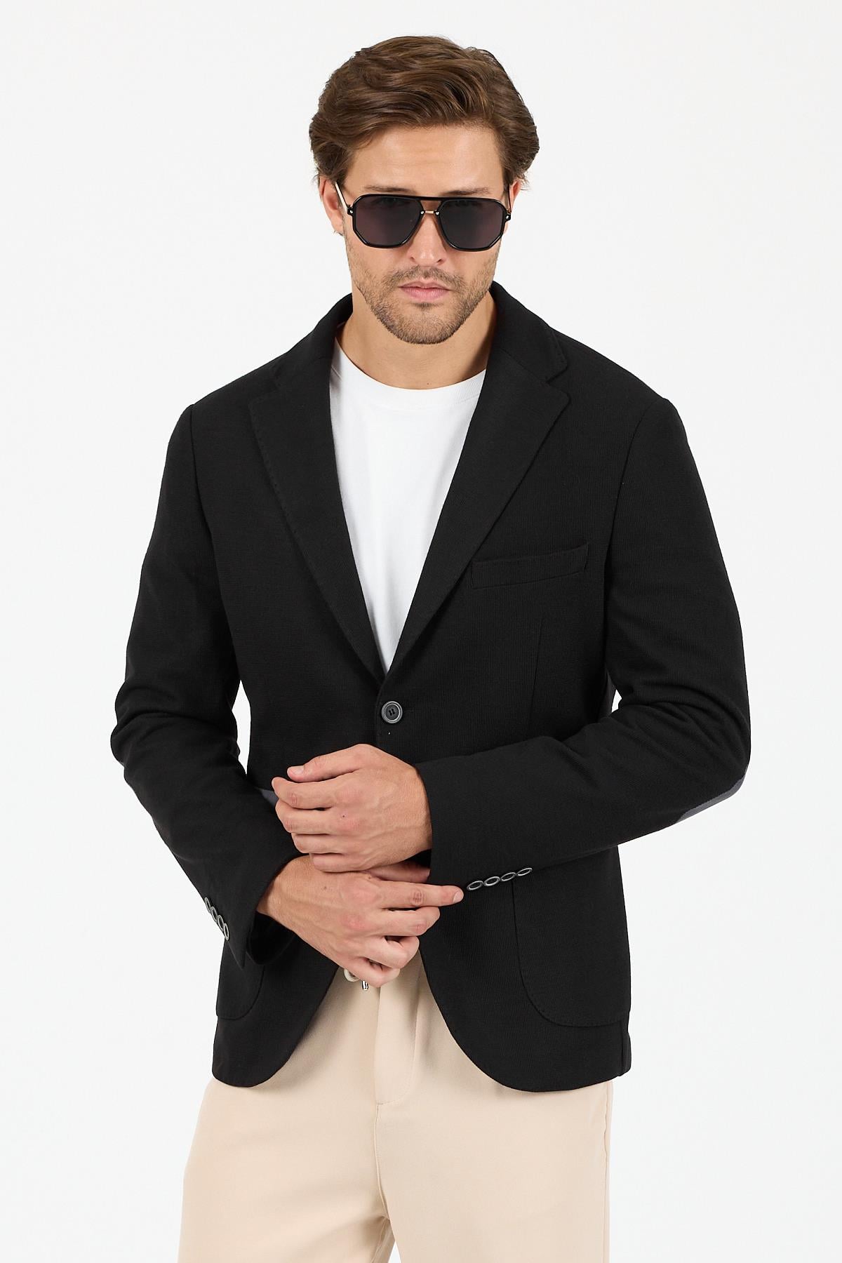 KS-01 Akrilik Kumaş Blazer Tek Ceket- Siyah