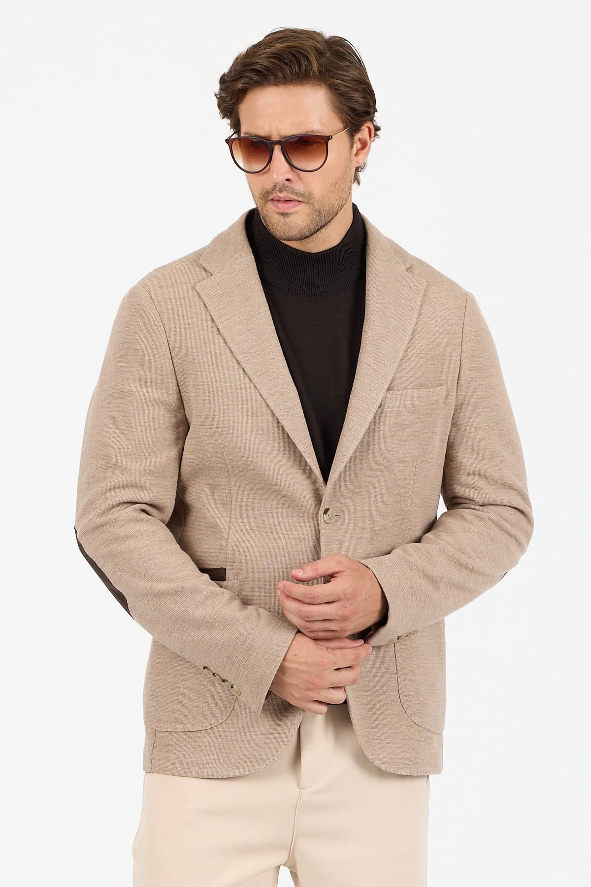 KS-01 Akrilik Kumaş Blazer Tek Ceket- Toprak