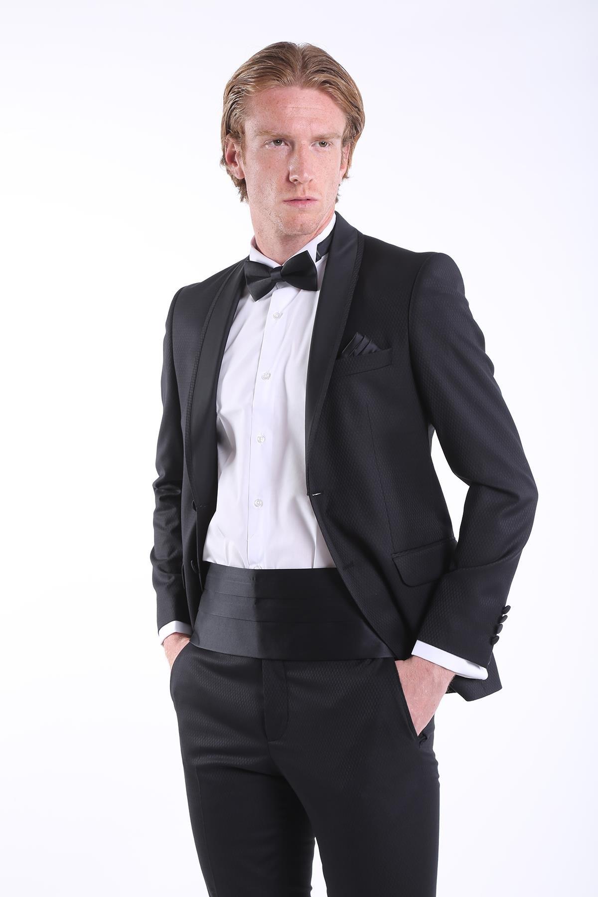 CHN-D01 Slim Fit Likralı Damatlık - Siyah