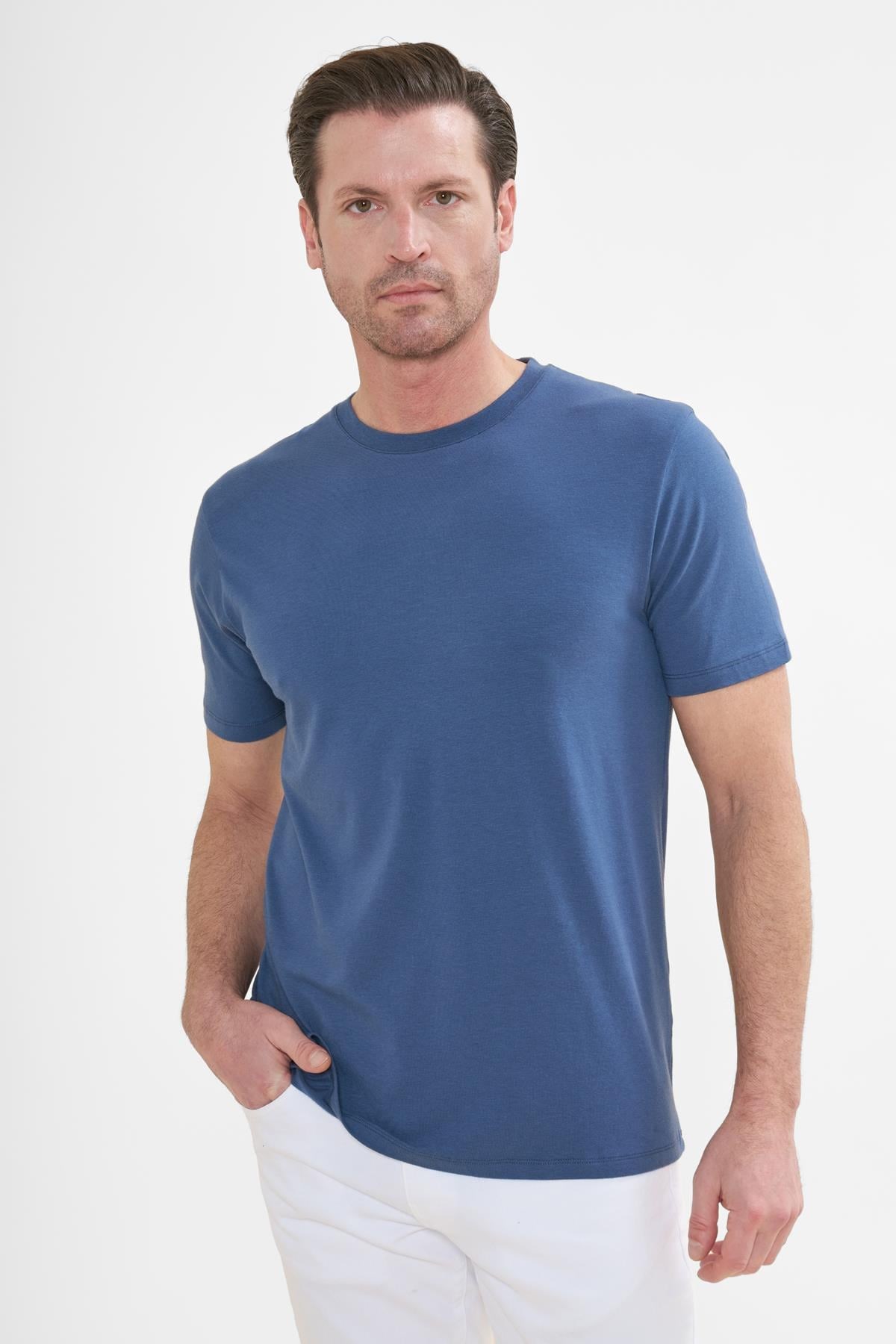 İntersivin Bisiklet Yaka İndigo Tshirt - T13