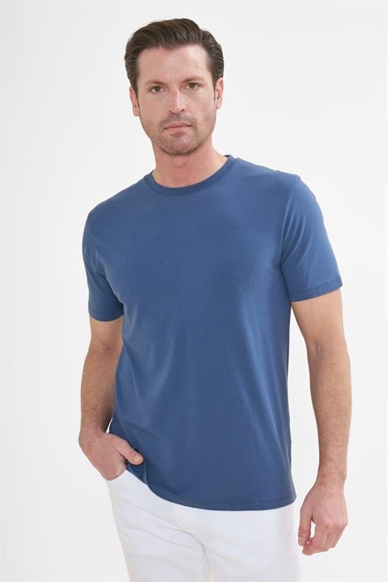 İntersivin Bisiklet Yaka İndigo Tshirt - T13