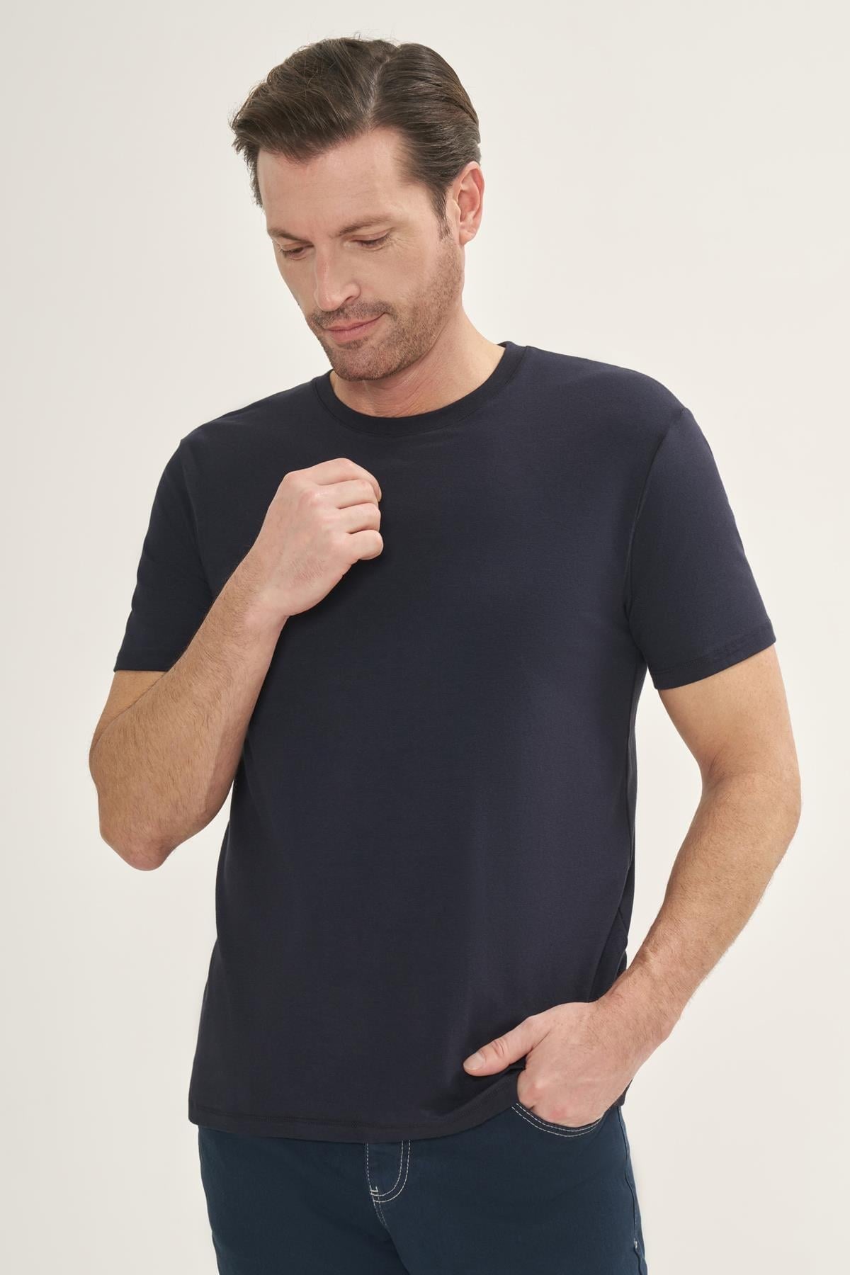 İntersivin Bisiklet Yaka Lacivert Tshirt - T13