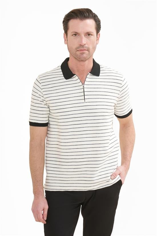 İntersivin Fermuarlı  Polo Yaka Siyah Tshirt - SD-12