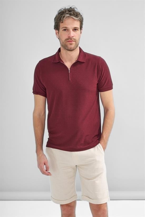 İntersivin Fermuarlı Polo Yaka Bordo Tshirt - SD-03