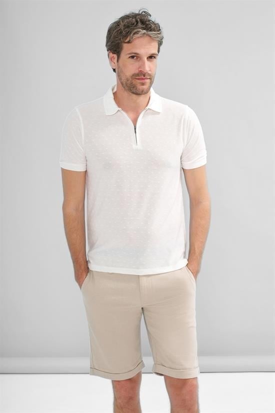 İntersivin Fermuarlı Polo Yaka Ekru Tshirt - SD-03
