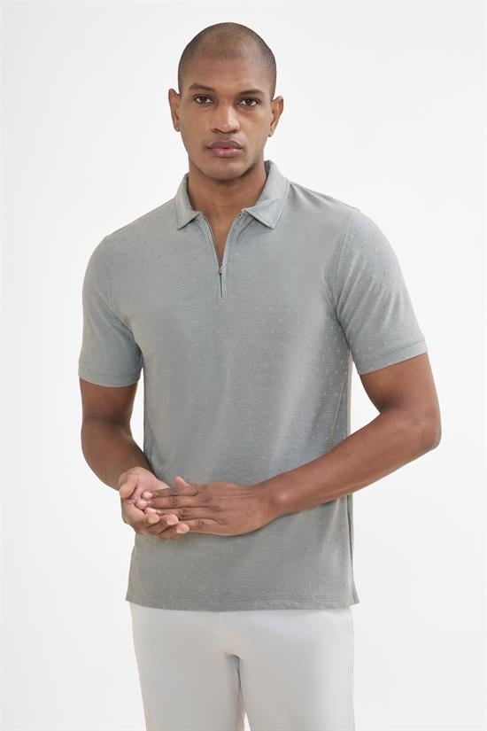 İntersivin Fermuarlı Polo Yaka Gri Tshirt - SD-03