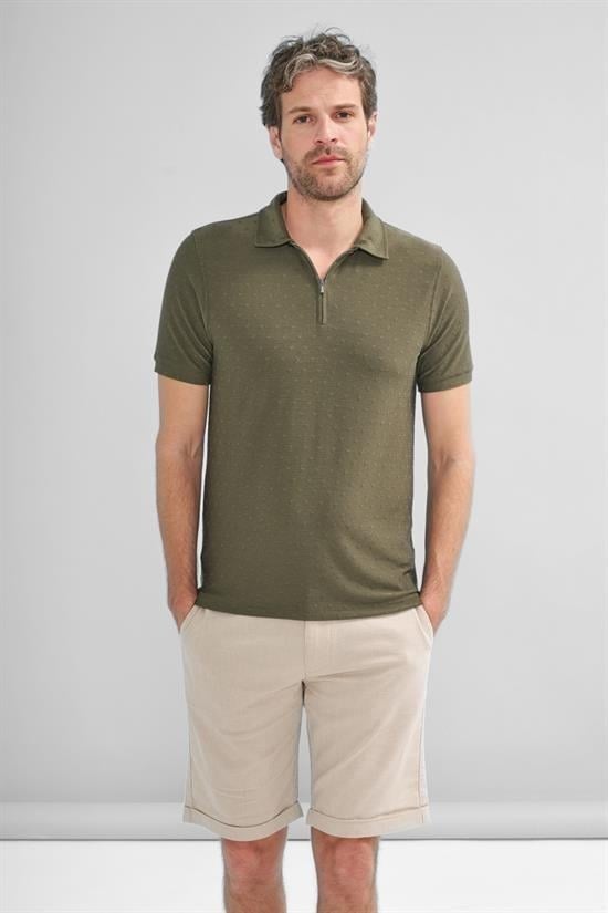 İntersivin Fermuarlı Polo Yaka Haki Tshirt - SD-03
