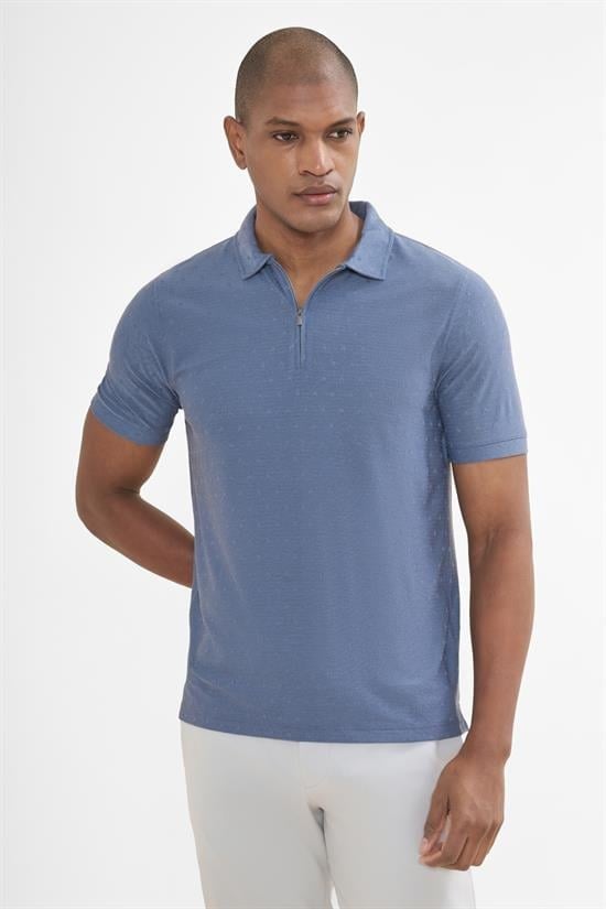 İntersivin Fermuarlı Polo Yaka İndigo Tshirt - SD-03