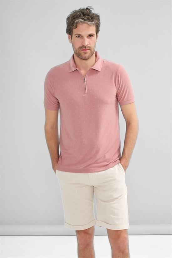 İntersivin Fermuarlı Polo Yaka Pembe Tshirt - SD-03