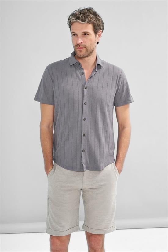 İntersivin Slim Fit Kısa Kollu Gri Gömlek -  HLN-06