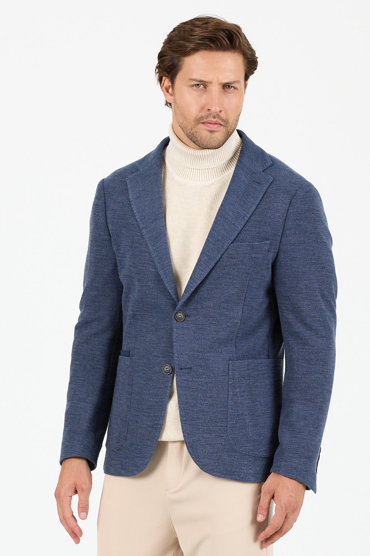 KS-01 Akrilik Kumaş Blazer Tek Ceket-iNDİGO