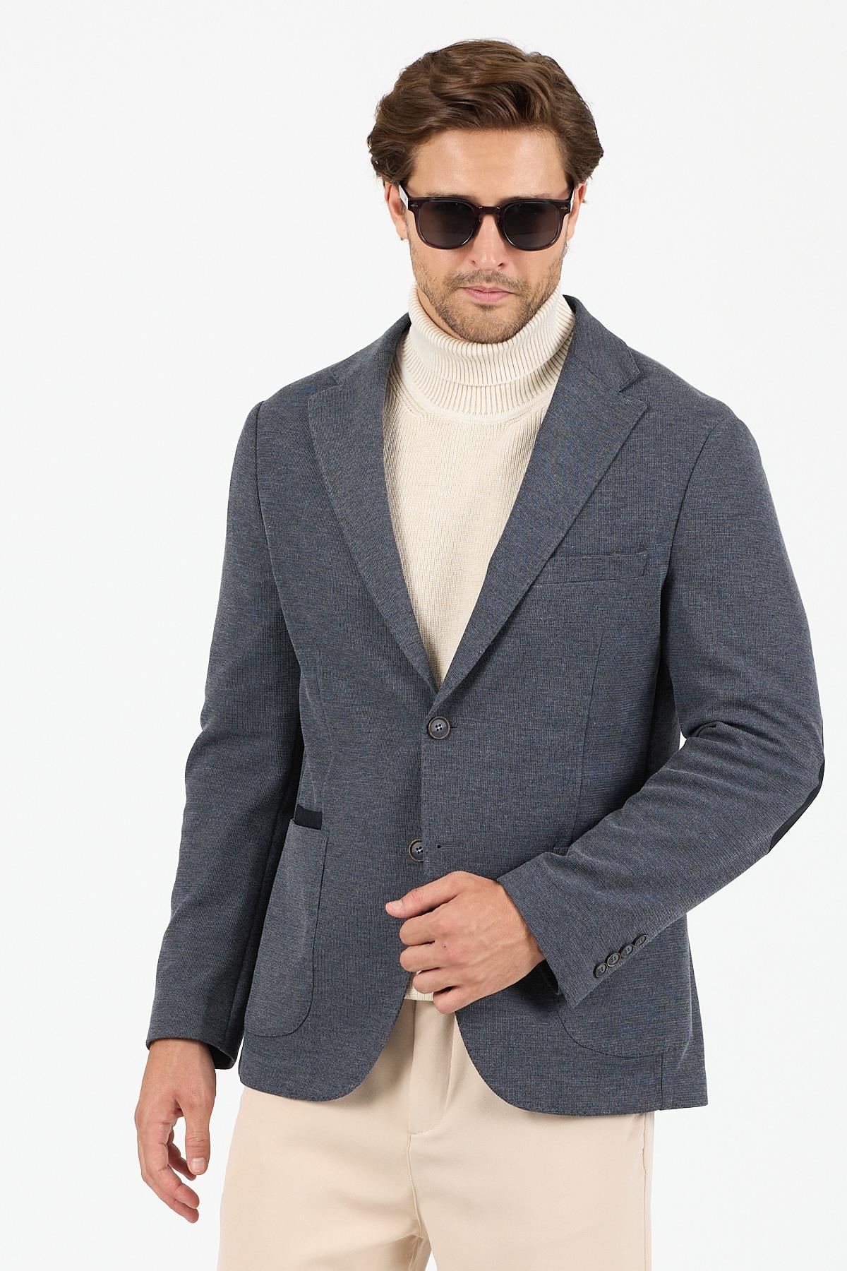 KS-01 Akrilik Kumaş Blazer Tek Ceket- Koyu Lacivert