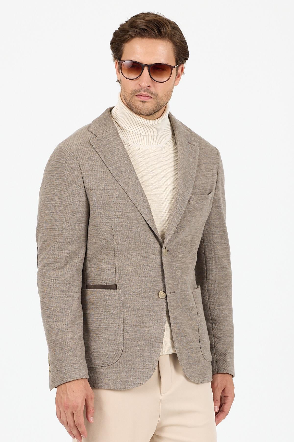 KS-01 Akrilik Kumaş Blazer Tek Ceket- Kül