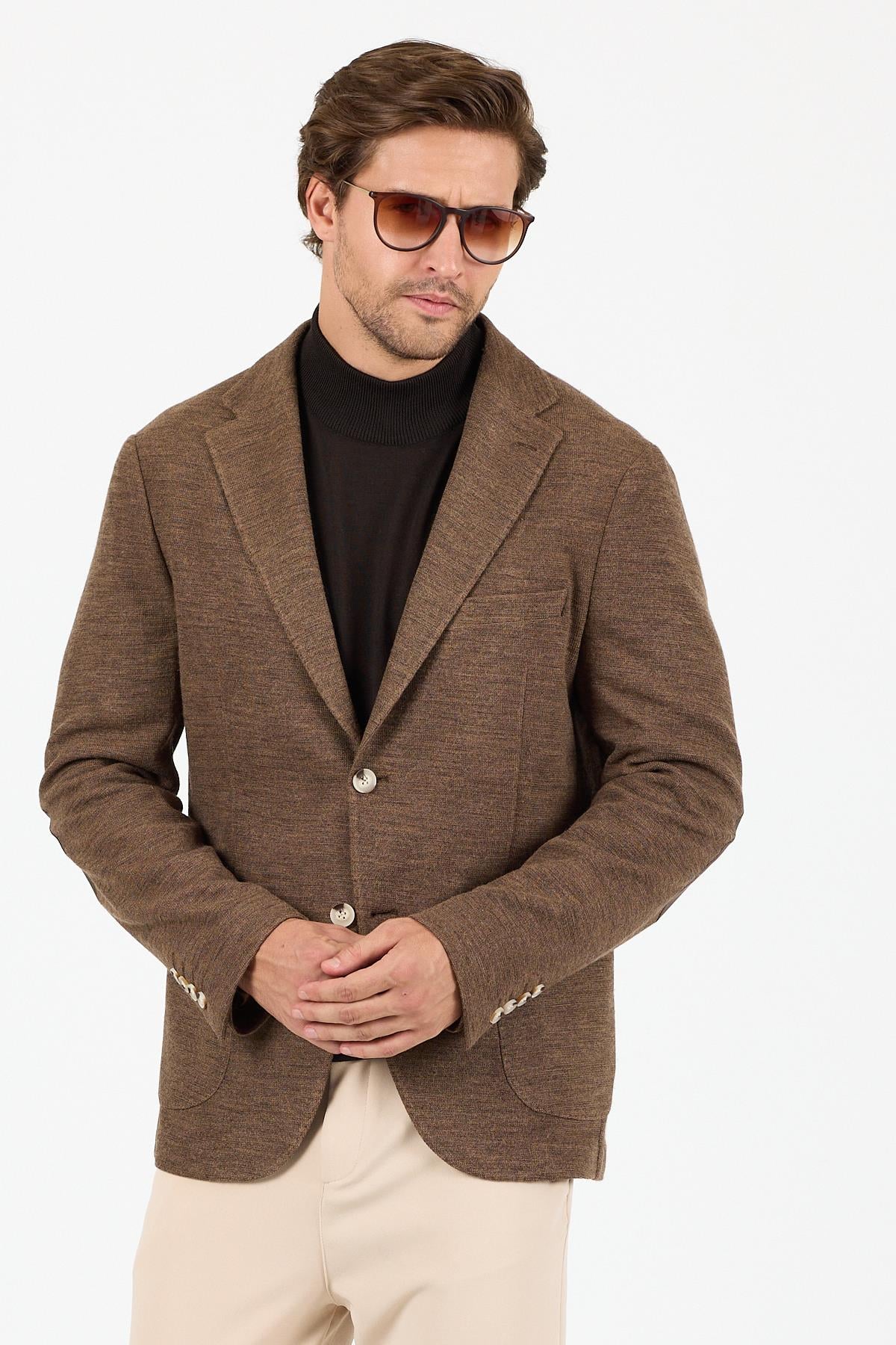 KS-01 Akrilik Kumaş Blazer Tek Ceket- Kahverengi