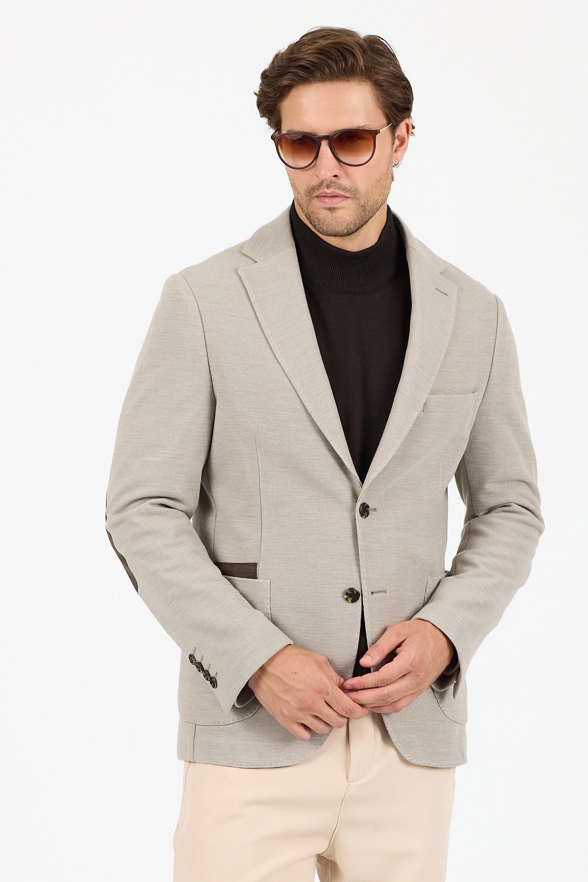 KS-01 Akrilik Kumaş Blazer Tek Ceket- Taş Rengi