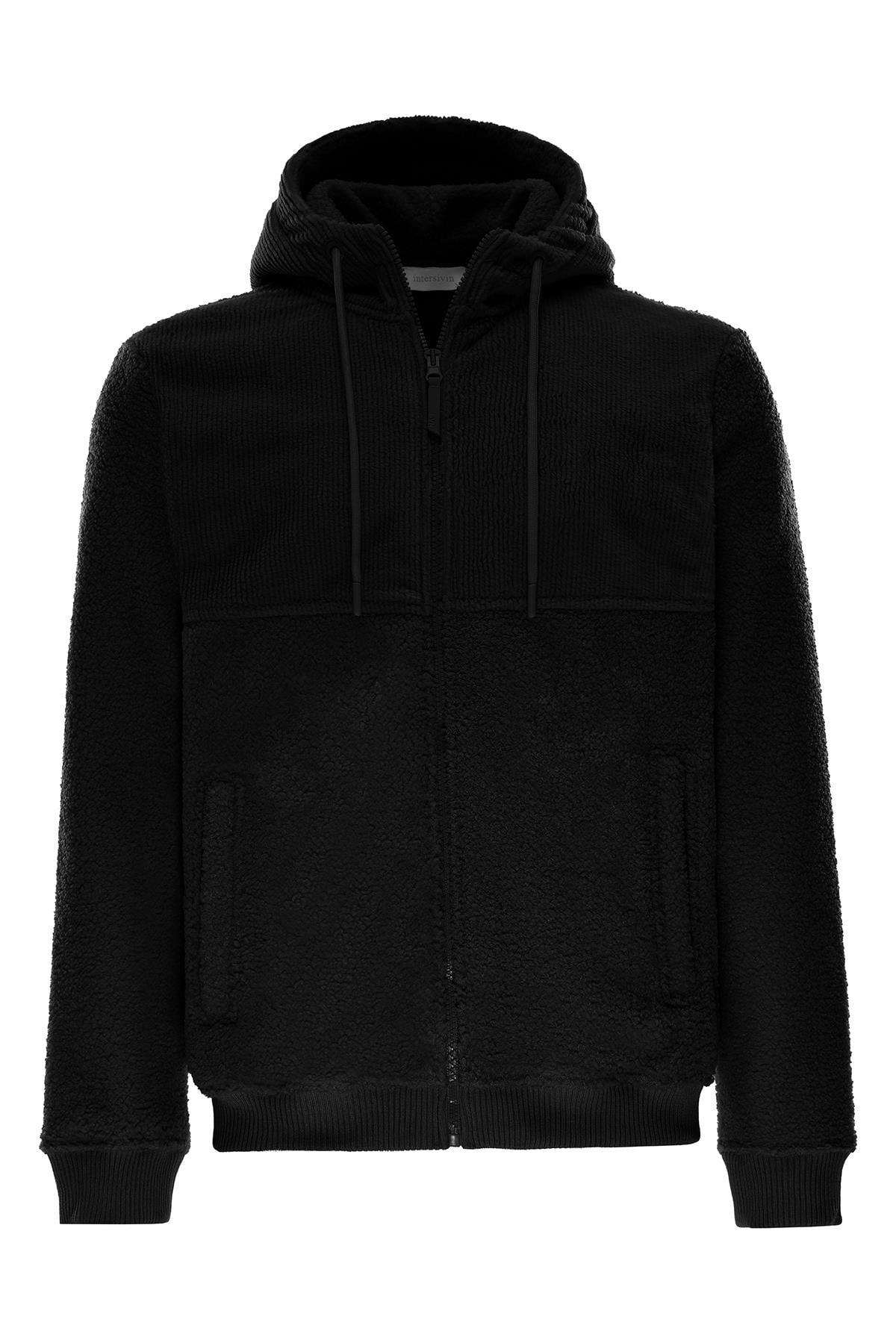 PSK-01 Fermuarlı Kapüşonlu Teddy Mont-  Siyah