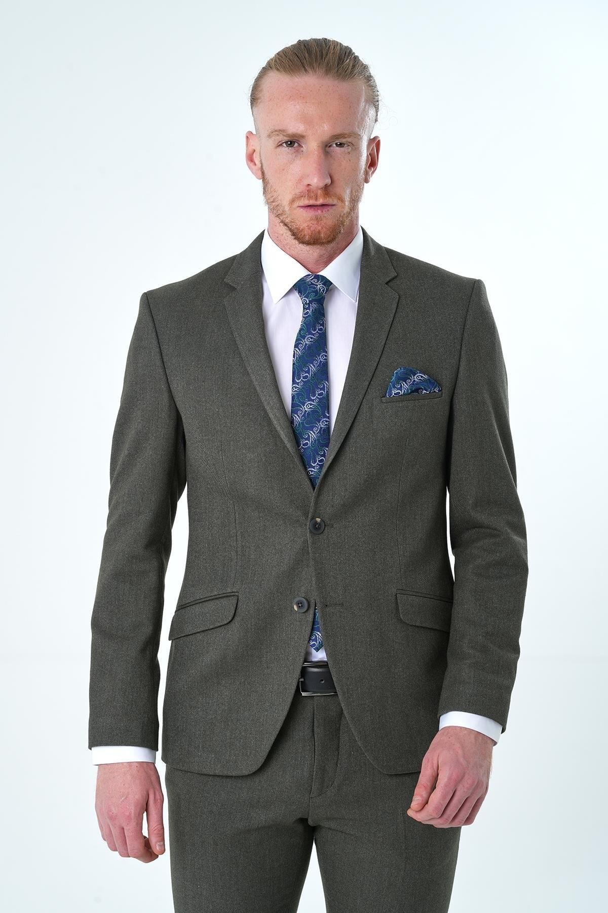 T2017-07  Slim Fit Likralı  Takım Elbise- Toprak