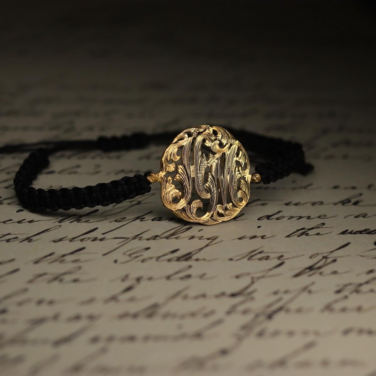 14 Ayar Altın Monogram İpli Bileklik 