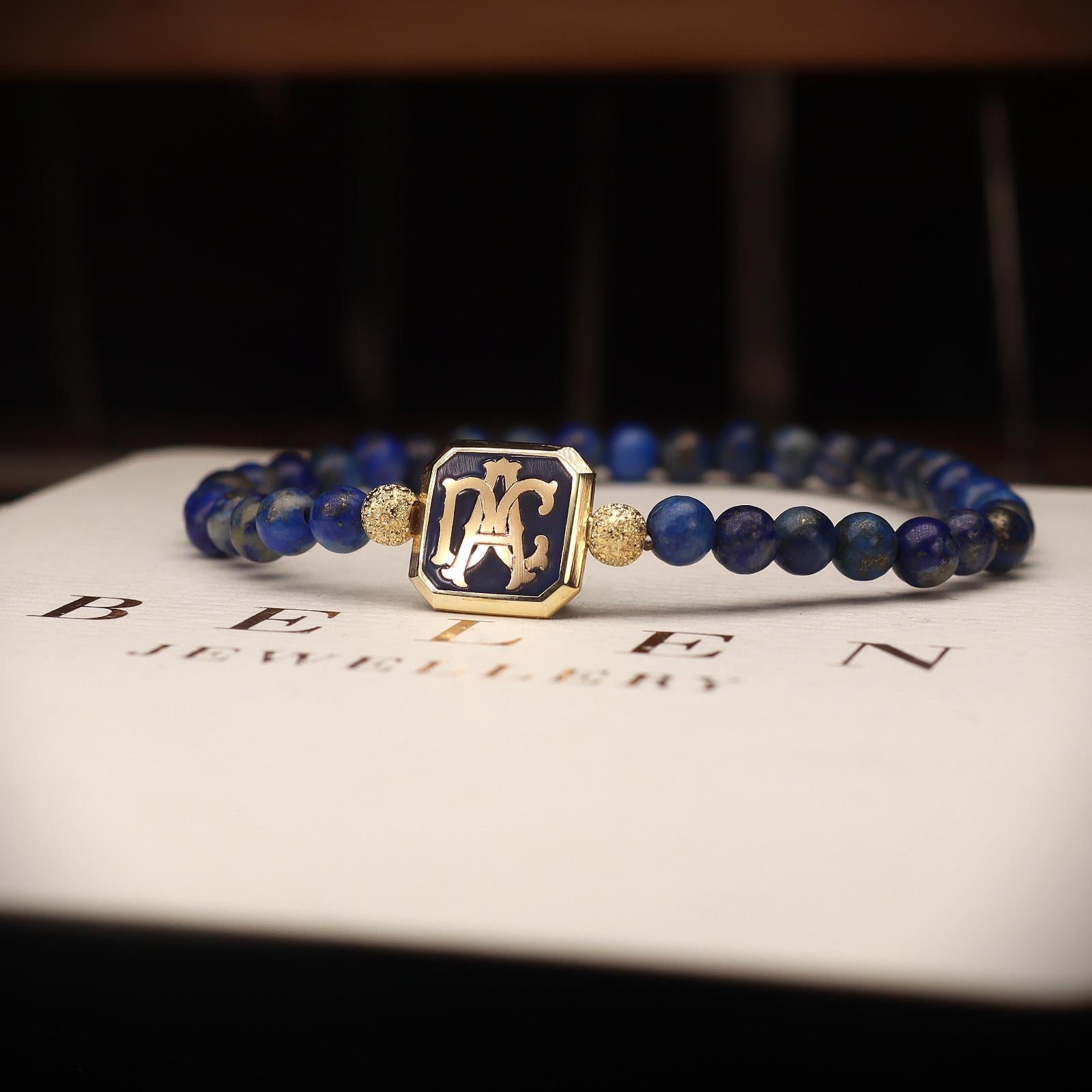 Lapis Taşlı Monogram Bileklik (14 Ayar Altın)