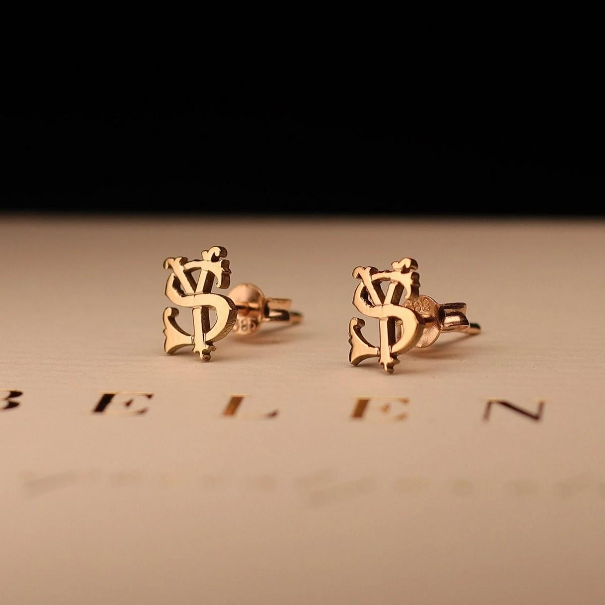 14 Ayar Altın Monogram Küpe (ÇİFT)