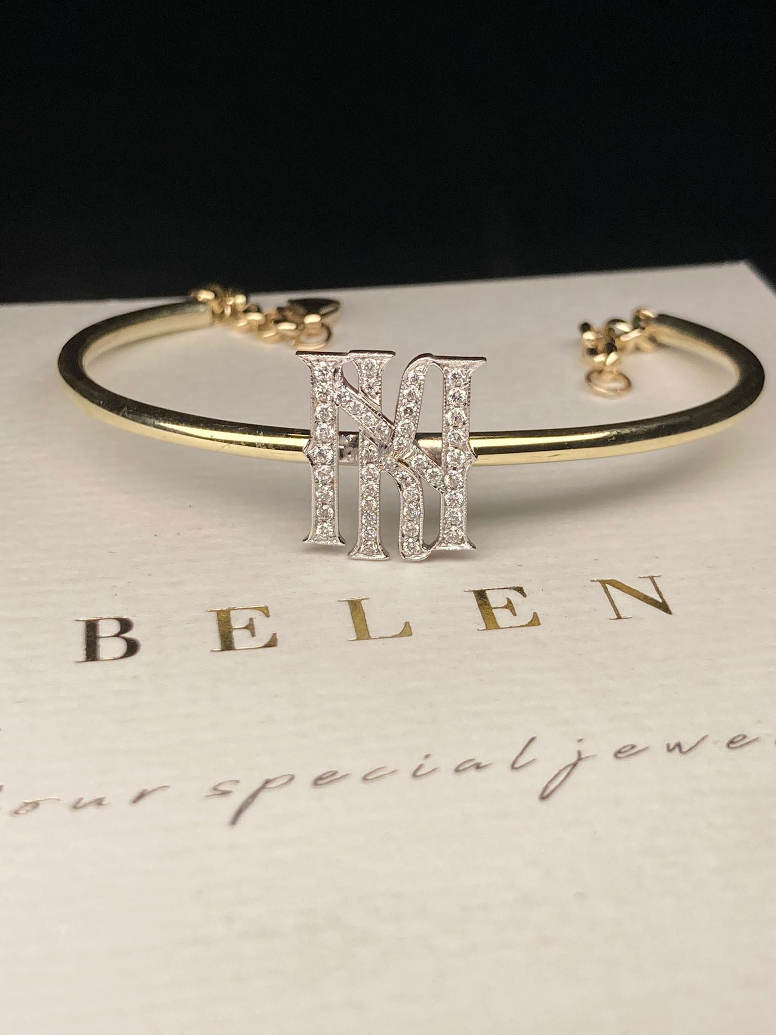 14 Ayar Altın Pırlantalı Monogram Bileklik