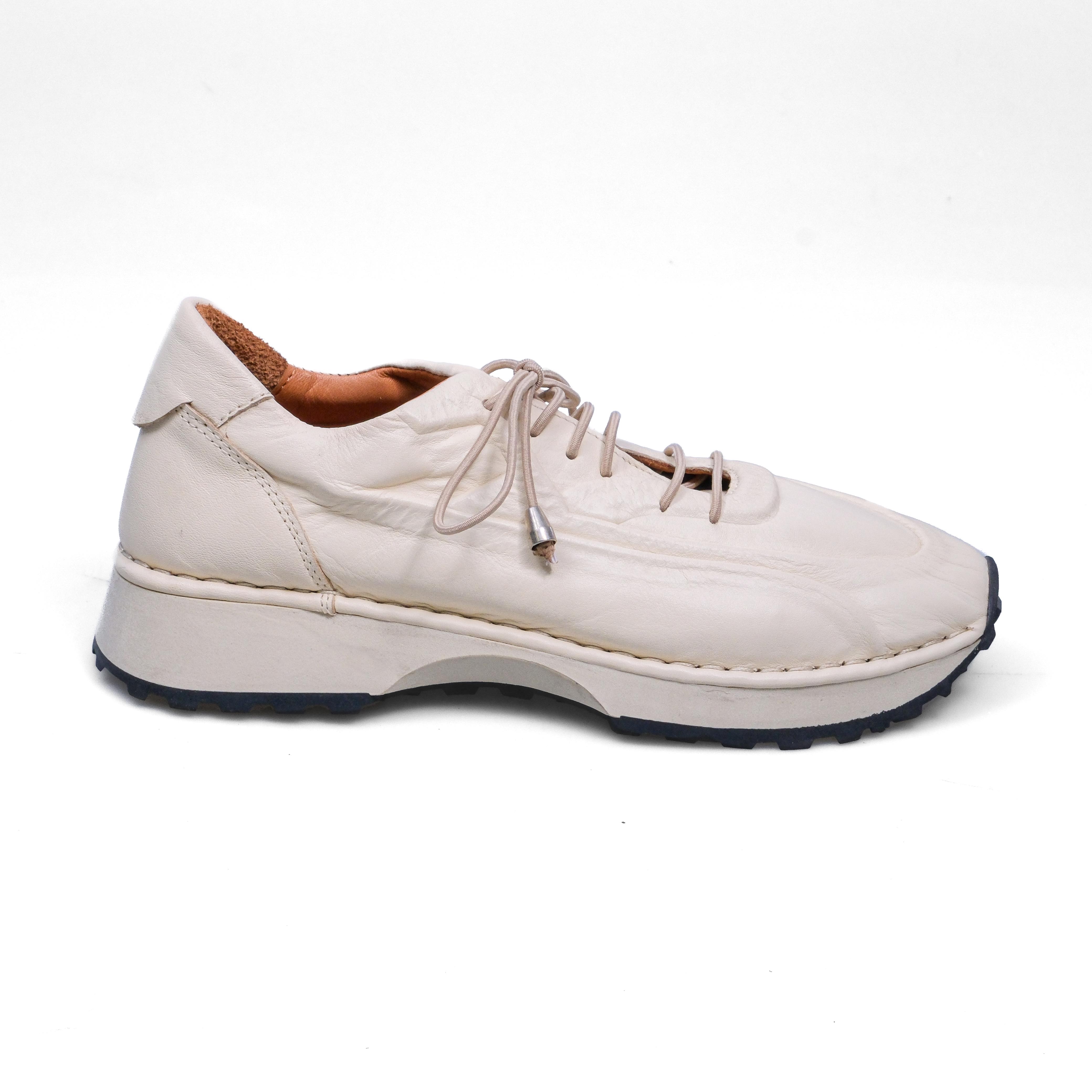 Warner Hakiki Deri Bağcıklı Bej Sneaker