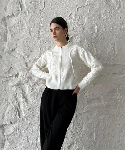 İNCİ DETAYLI FERMUARLI HIRKA