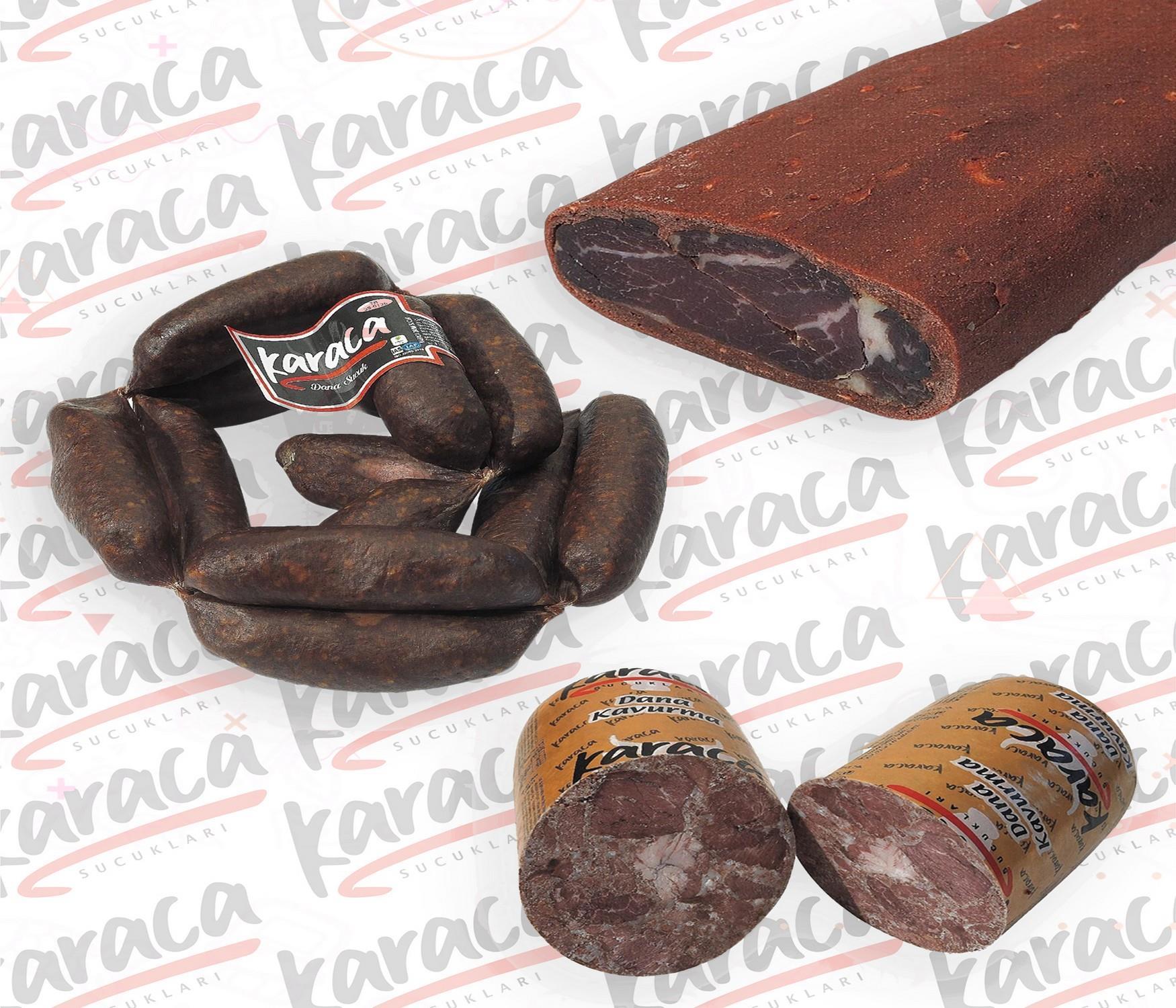 Karaca Yöresel İrişkin Sucuk 750 Gr Bonfile Kuşgömü Pastırma 750 Gr Blok Dana Kavurma 750 Gr