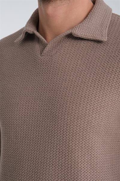 %100 Pamuklu Jakar Dokuma Erkek Polo Yaka Sweatshirt