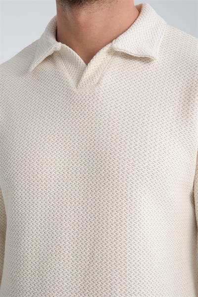 %100 Pamuklu Jakar Dokuma Erkek Polo Yaka Sweatshirt