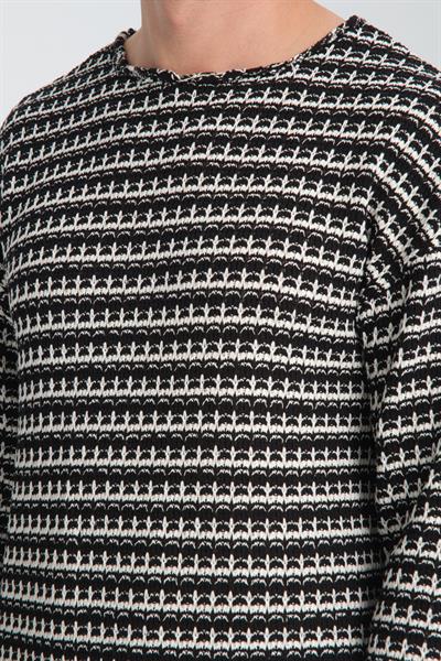 %100 Pamuklu Triko Örgü Jakar Çizgili Sweat