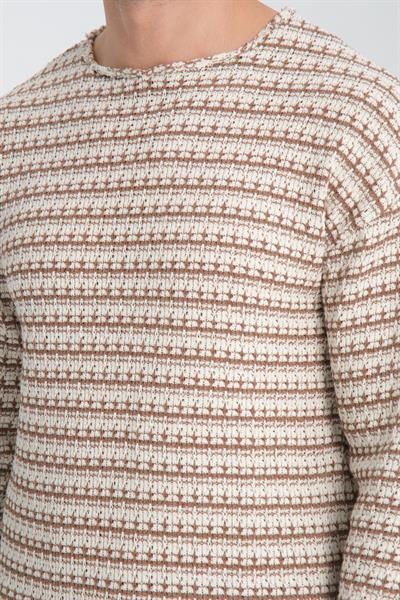 %100 Pamuklu Triko Örgü Jakar Çizgili Sweat