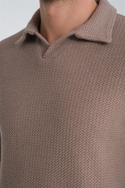 %100 Pamuklu Jakar Dokuma Erkek Polo Yaka Sweatshirt