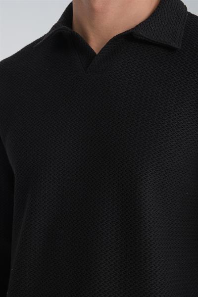 %100 Pamuklu Jakar Dokuma Erkek Polo Yaka Sweatshirt