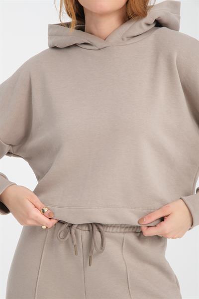 Kapüşonlu Sweatshirt + İp Bağlamalı İspanyol Paça Eşofman (2 Parça)